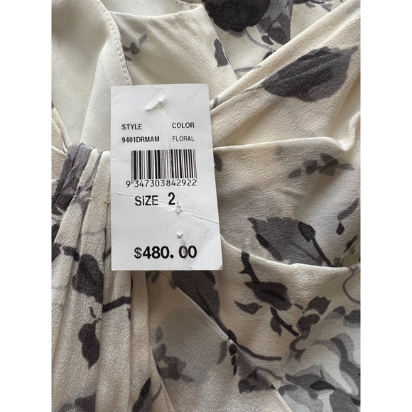 New with Tags Zimmermann Gathered Silk Floral Dress Size Medium White & Gray - Picture 3 of 4